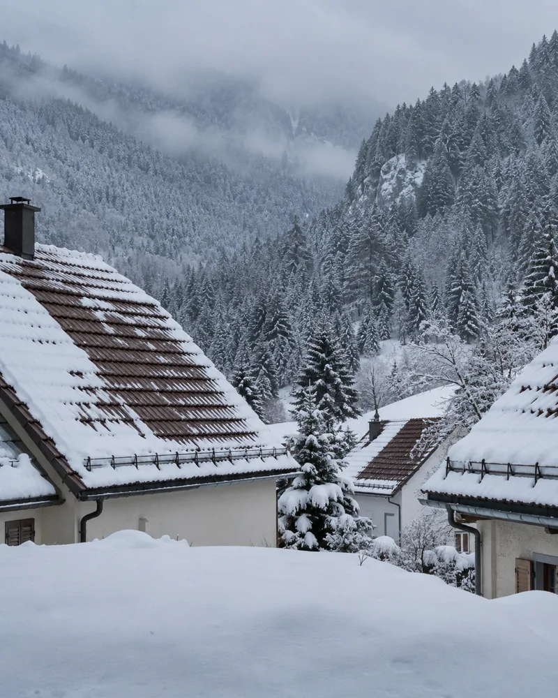 Toitures enneigées à forte pente — couvreur à Oyonnax