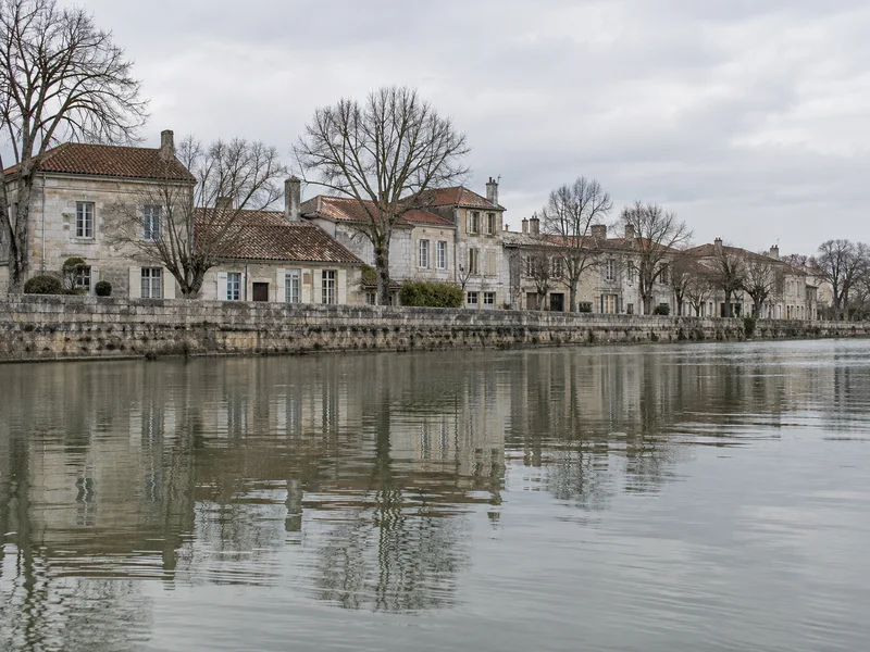 Maisons en pierre et toits de tuiles vus de la rivière — réfection de toiture à Mâcon