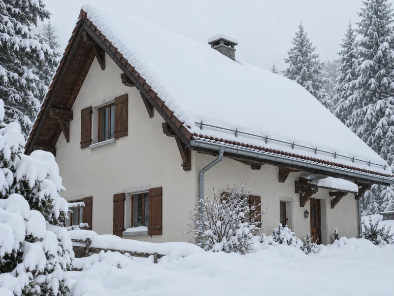 Maison sous la neige et barre pare-neige — couvreur à Oyonnax, Haut-Bugey